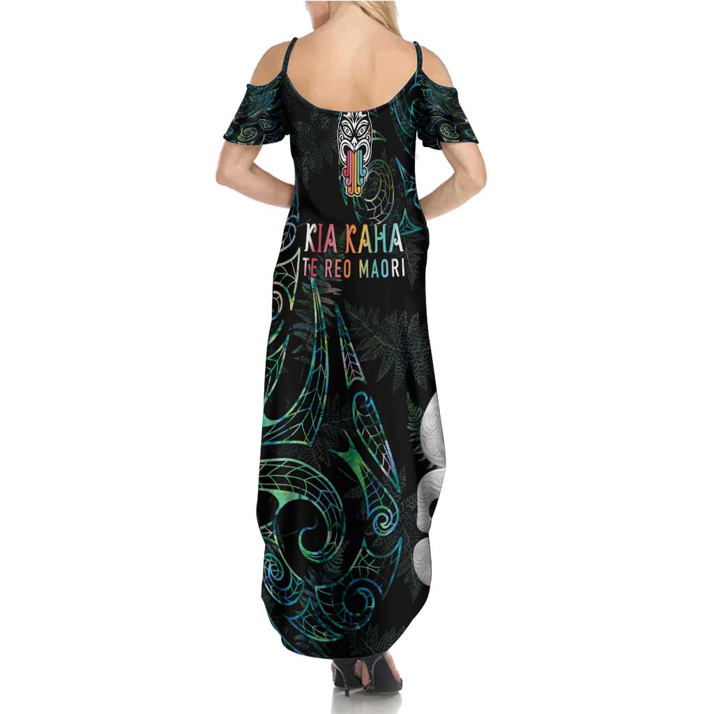 Kia Hara Te reo Maori Summer Maxi Dress Manaia Moko Mix Paua Shell LT7 - Polynesian Pride
