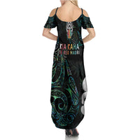 Kia Hara Te reo Maori Summer Maxi Dress Manaia Moko Mix Paua Shell LT7 - Polynesian Pride