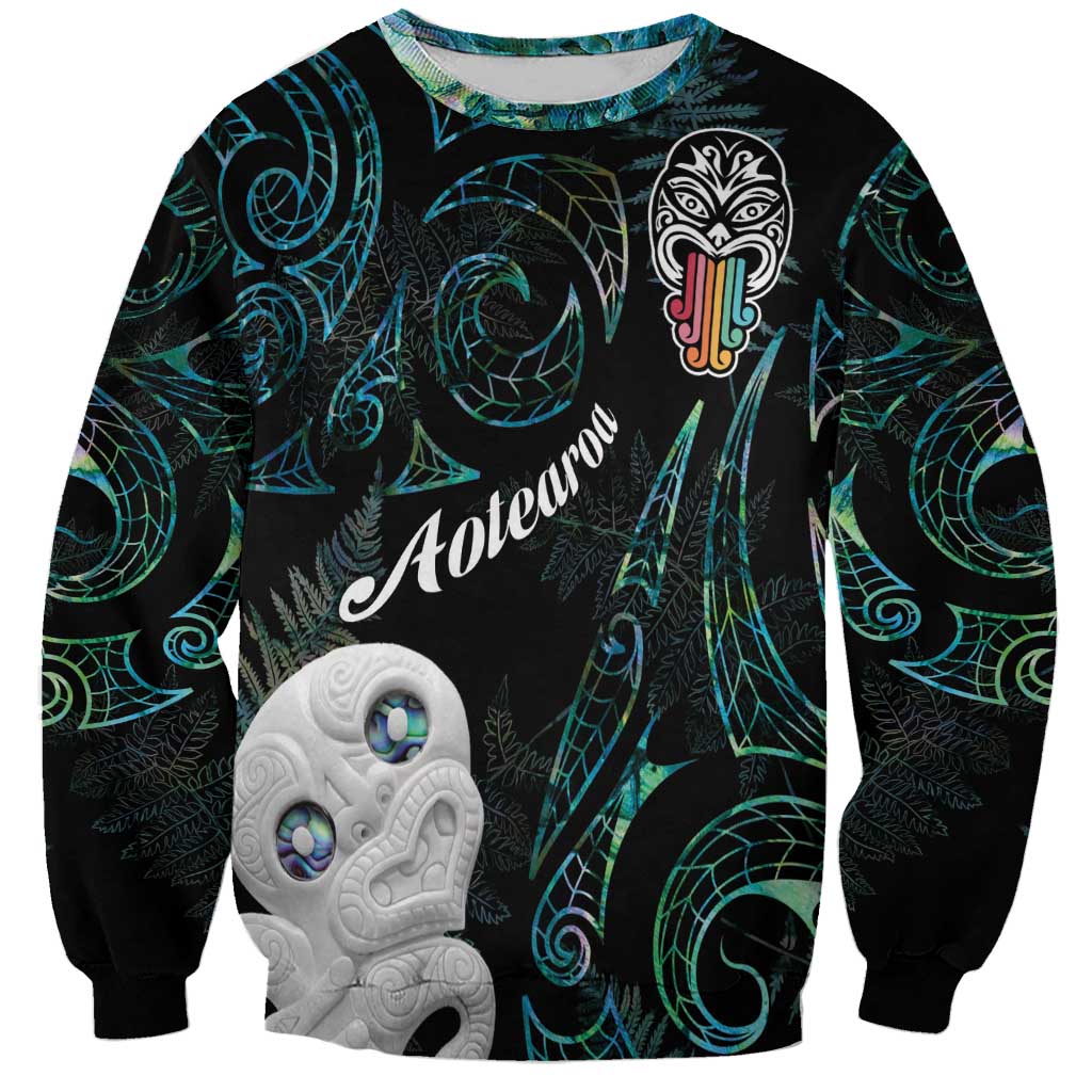 Kia Hara Te reo Maori Sweatshirt Manaia Moko Mix Paua Shell LT7 Unisex Green - Polynesian Pride