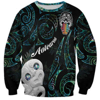 Kia Hara Te reo Maori Sweatshirt Manaia Moko Mix Paua Shell LT7 Unisex Green - Polynesian Pride