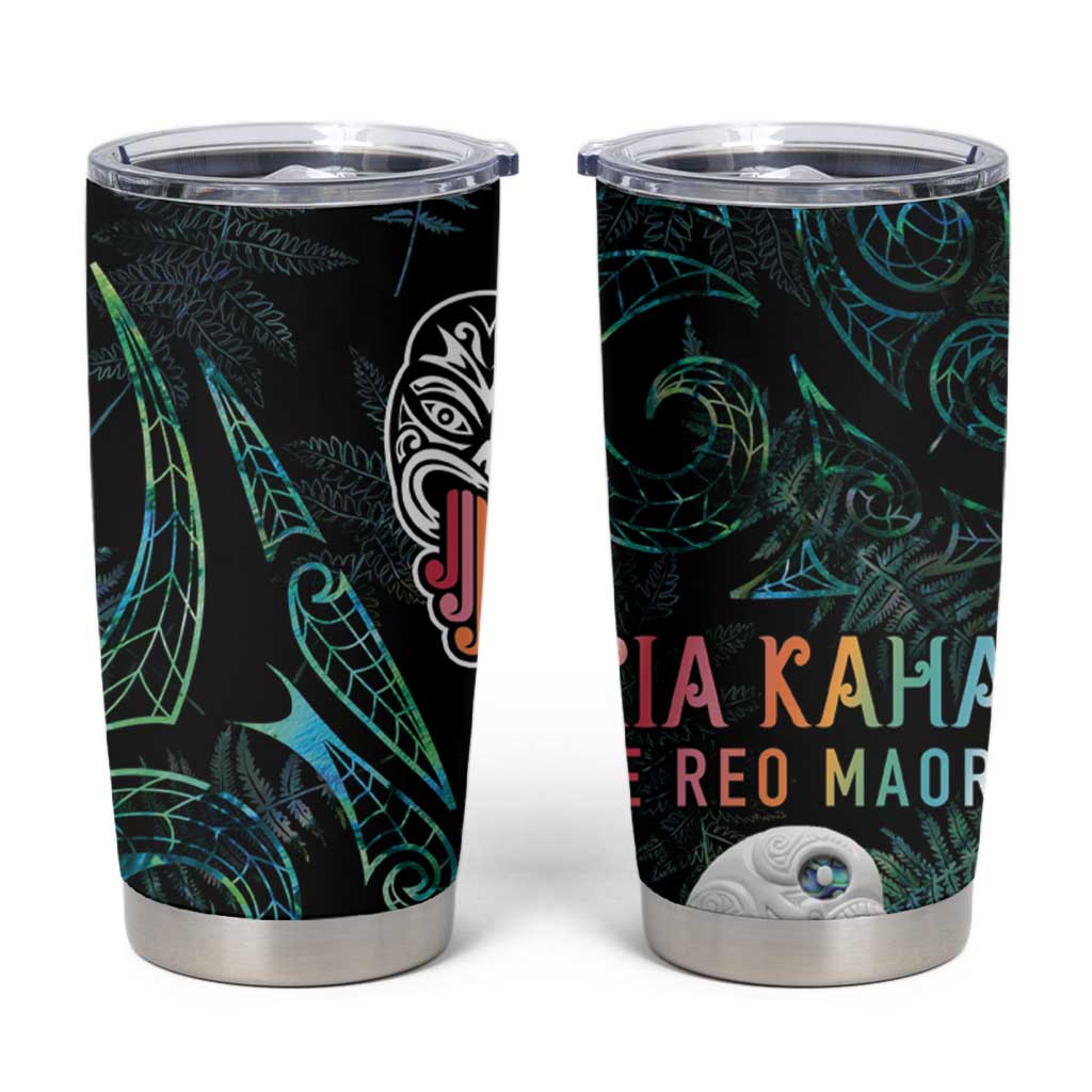 Kia Hara Te reo Maori Tumbler Cup Manaia Moko Mix Paua Shell LT7 Green - Polynesian Pride