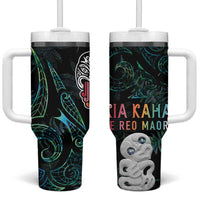 Kia Hara Te reo Maori Tumbler With Handle Manaia Moko Mix Paua Shell LT7 One Size: 40 oz Green - Polynesian Pride