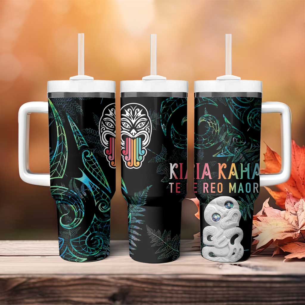 Kia Hara Te reo Maori Tumbler With Handle Manaia Moko Mix Paua Shell LT7 - Polynesian Pride