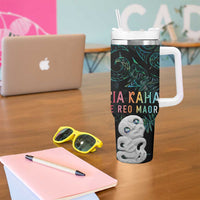 Kia Hara Te reo Maori Tumbler With Handle Manaia Moko Mix Paua Shell LT7 - Polynesian Pride