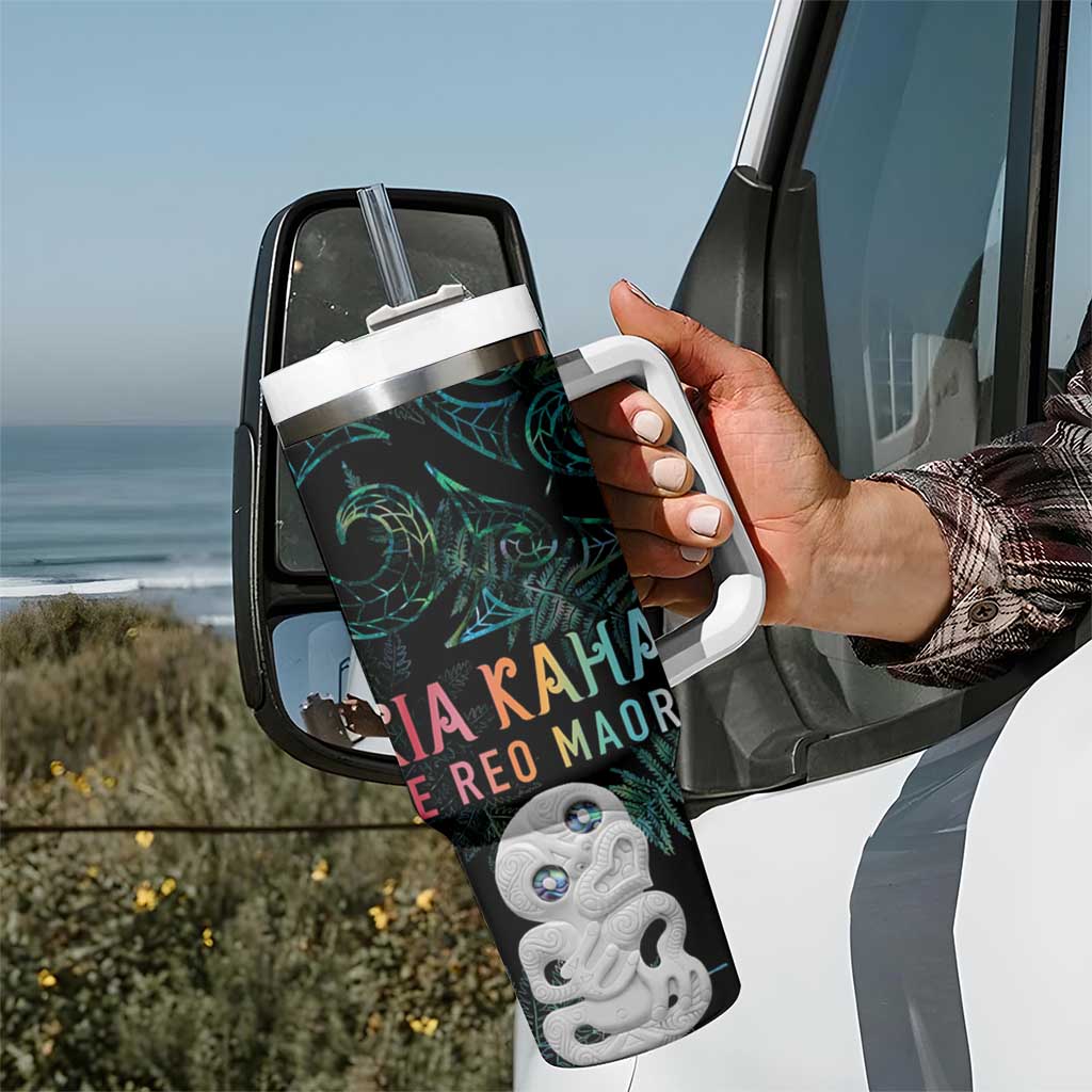 Kia Hara Te reo Maori Tumbler With Handle Manaia Moko Mix Paua Shell LT7 - Polynesian Pride