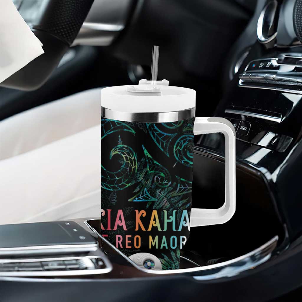 Kia Hara Te reo Maori Tumbler With Handle Manaia Moko Mix Paua Shell LT7 - Polynesian Pride