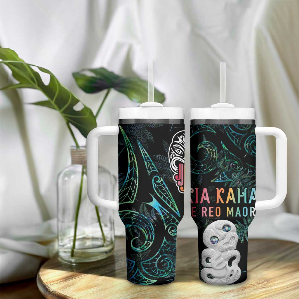 Kia Hara Te reo Maori Tumbler With Handle Manaia Moko Mix Paua Shell LT7 - Polynesian Pride