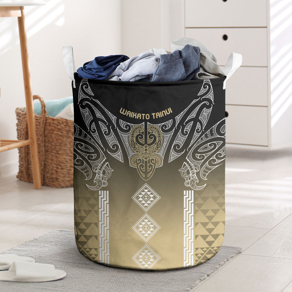 Aotearoa Maori Iwi Heritage Laundry Basket Waikato Tainui Parauri LT7 Earth Gold - Polynesian Pride