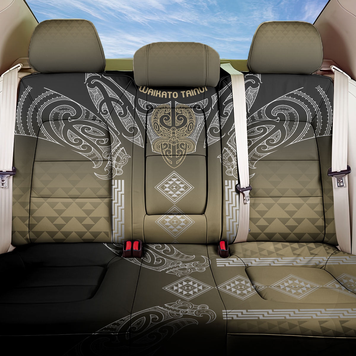 Aotearoa Maori Iwi Heritage Back Car Seat Cover Waikato Tainui Parauri LT7 One Size Earth Gold - Polynesian Pride