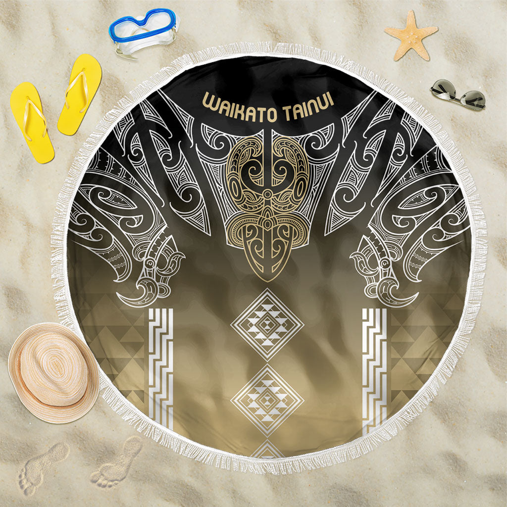 Aotearoa Maori Iwi Heritage Beach Blanket Waikato Tainui Parauri LT7 One Size 150cm Earth Gold - Polynesian Pride
