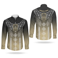 Aotearoa Maori Iwi Heritage Couples Matching Off The Shoulder Long Sleeve Dress and Long Sleeve Button Shirt Waikato Tainui Parauri LT7 - Polynesian Pride