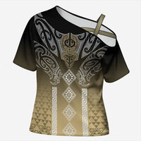Aotearoa Maori Iwi Heritage Cross Shoulder Shirt Waikato Tainui Parauri LT7 Female Earth Gold - Polynesian Pride