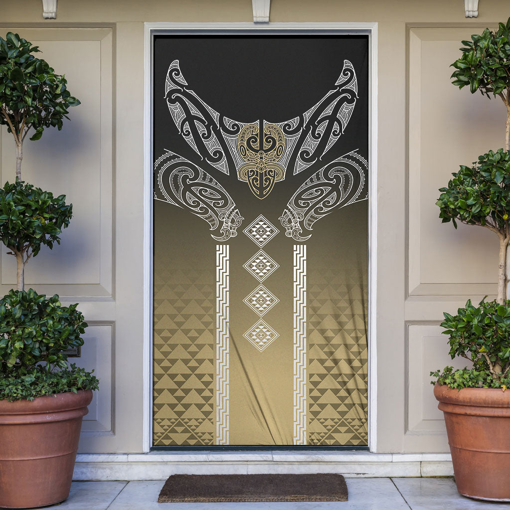 Aotearoa Maori Iwi Heritage Door Cover Waikato Tainui Parauri LT7 Earth Gold - Polynesian Pride