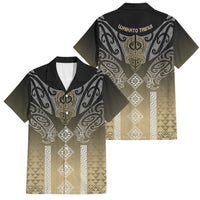 Aotearoa Maori Iwi Heritage Family Matching Long Sleeve Bodycon Dress and Hawaiian Shirt Waikato Tainui Parauri LT7 Dad's Shirt - Short Sleeve Earth Gold - Polynesian Pride