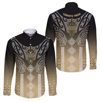 Aotearoa Maori Iwi Heritage Family Matching Long Sleeve Bodycon Dress and Hawaiian Shirt Waikato Tainui Parauri LT7 Dad's Shirt - Long Sleeve Earth Gold - Polynesian Pride