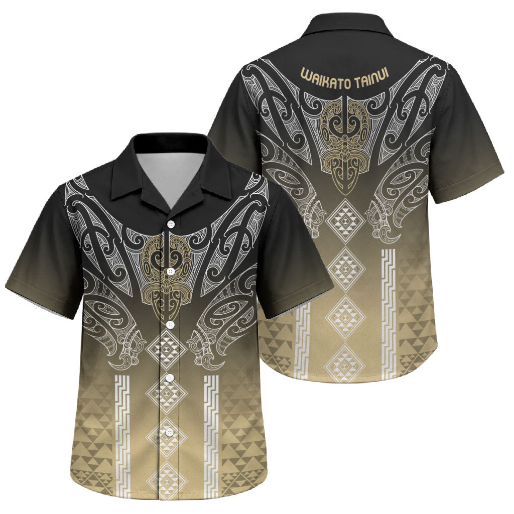 Aotearoa Maori Iwi Heritage Family Matching Long Sleeve Bodycon Dress and Hawaiian Shirt Waikato Tainui Parauri LT7 Son's Shirt Earth Gold - Polynesian Pride