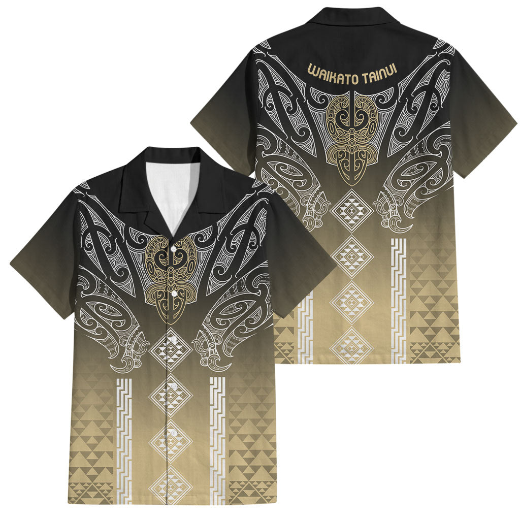 Aotearoa Maori Iwi Heritage Family Matching Mermaid Dress and Hawaiian Shirt Waikato Tainui Parauri LT7 Dad's Shirt - Short Sleeve Earth Gold - Polynesian Pride