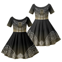 Aotearoa Maori Iwi Heritage Family Matching Mermaid Dress and Hawaiian Shirt Waikato Tainui Parauri LT7 Daughter's Dress Earth Gold - Polynesian Pride