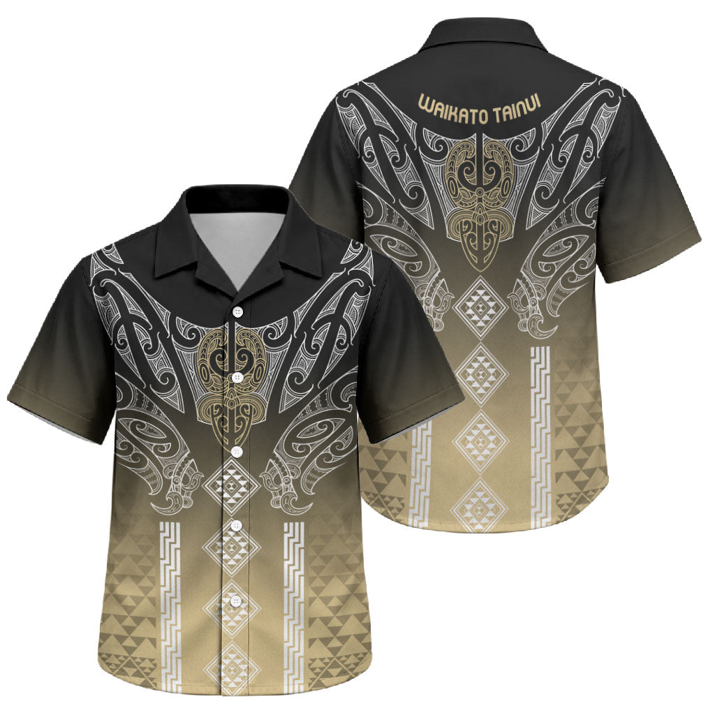 Aotearoa Maori Iwi Heritage Family Matching Mermaid Dress and Hawaiian Shirt Waikato Tainui Parauri LT7 Son's Shirt Earth Gold - Polynesian Pride