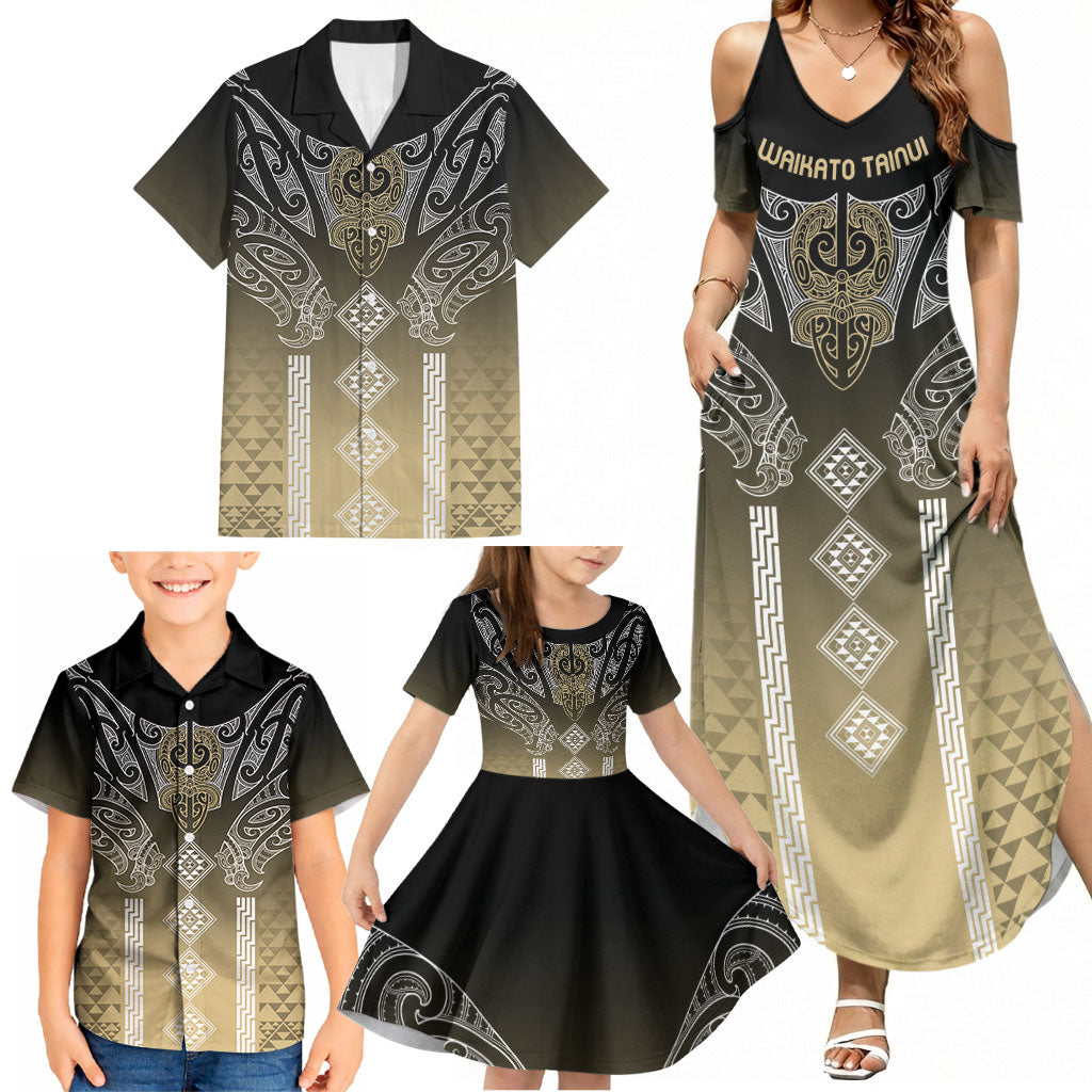 Aotearoa Maori Iwi Heritage Family Matching Summer Maxi Dress and Hawaiian Shirt Waikato Tainui Parauri LT7 - Polynesian Pride