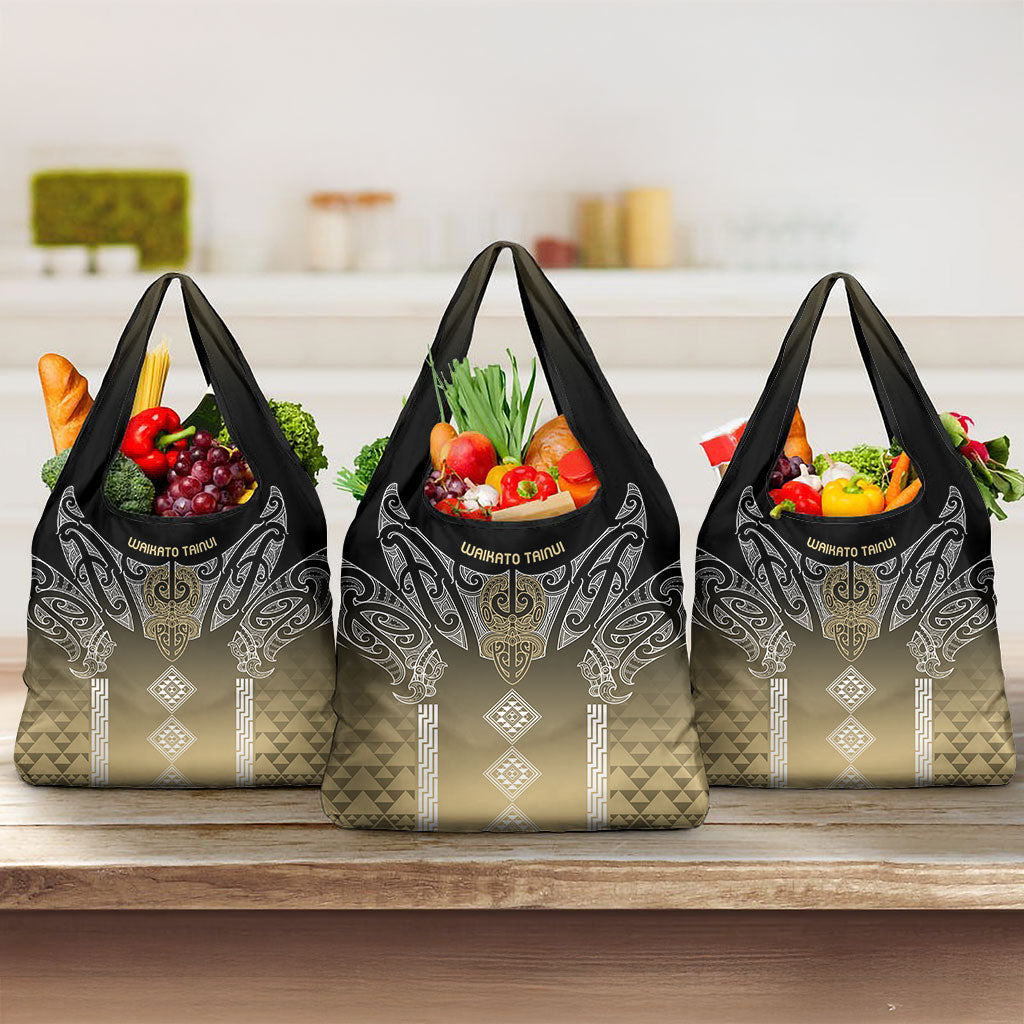 Aotearoa Maori Iwi Heritage Grocery Bag Waikato Tainui Parauri LT7 3-pack One Size Earth Gold - Polynesian Pride