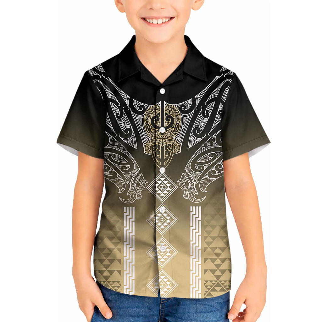 Aotearoa Maori Iwi Heritage Kid Hawaiian Shirt Waikato Tainui Parauri LT7 Kid Earth Gold - Polynesian Pride