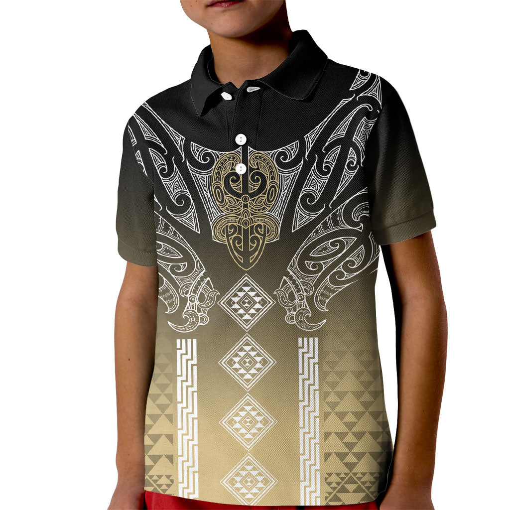 Aotearoa Maori Iwi Heritage Kid Polo Shirt Waikato Tainui Parauri LT7 Kid Earth Gold - Polynesian Pride