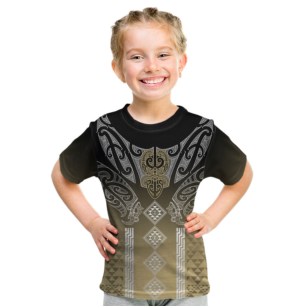 Aotearoa Maori Iwi Heritage Kid T Shirt Waikato Tainui Parauri LT7 Earth Gold - Polynesian Pride