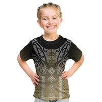 Aotearoa Maori Iwi Heritage Kid T Shirt Waikato Tainui Parauri LT7 Earth Gold - Polynesian Pride