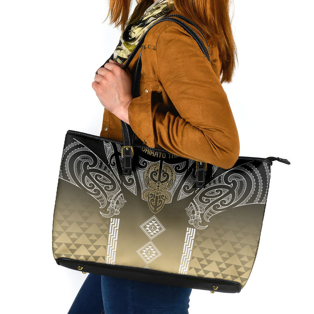 Aotearoa Maori Iwi Heritage Leather Tote Bag Waikato Tainui Parauri LT7 Earth Gold - Polynesian Pride
