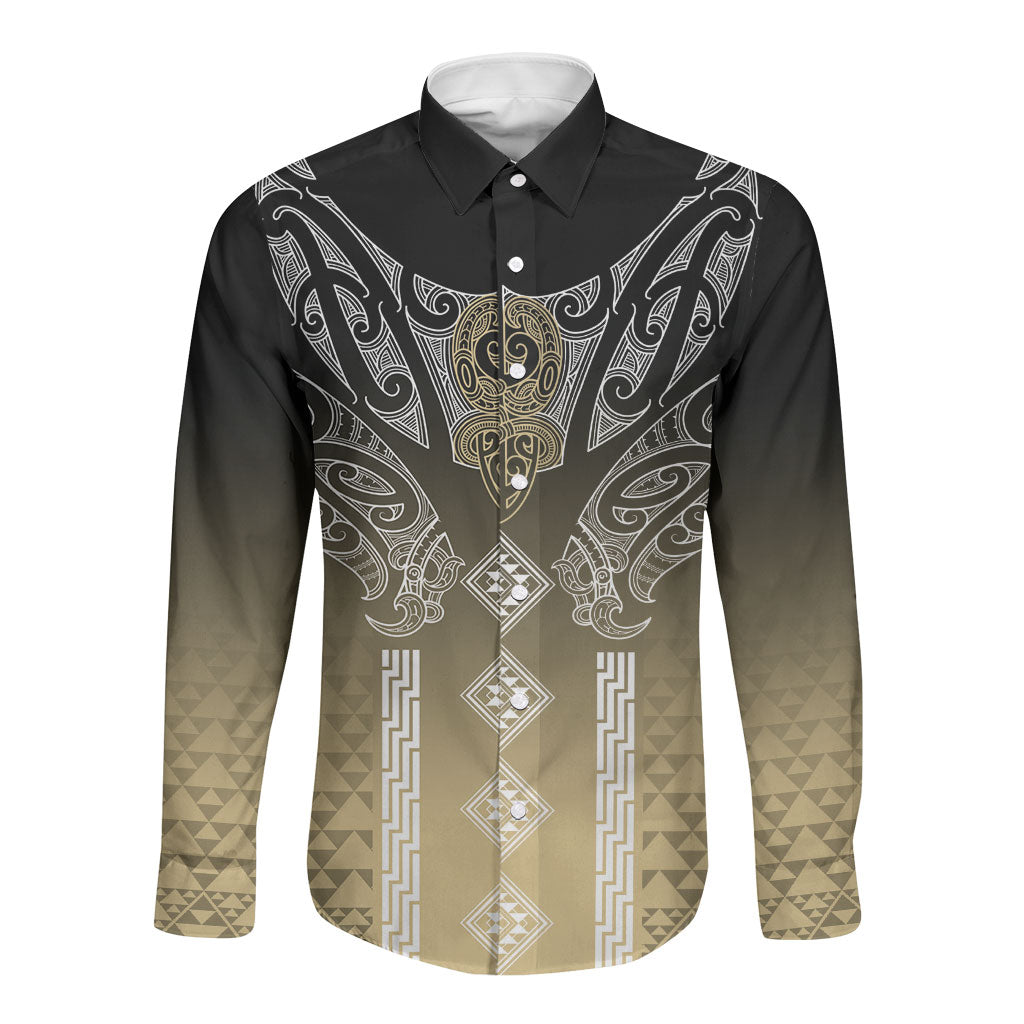 Aotearoa Maori Iwi Heritage Long Sleeve Button Shirt Waikato Tainui Parauri LT7 Unisex Earth Gold - Polynesian Pride