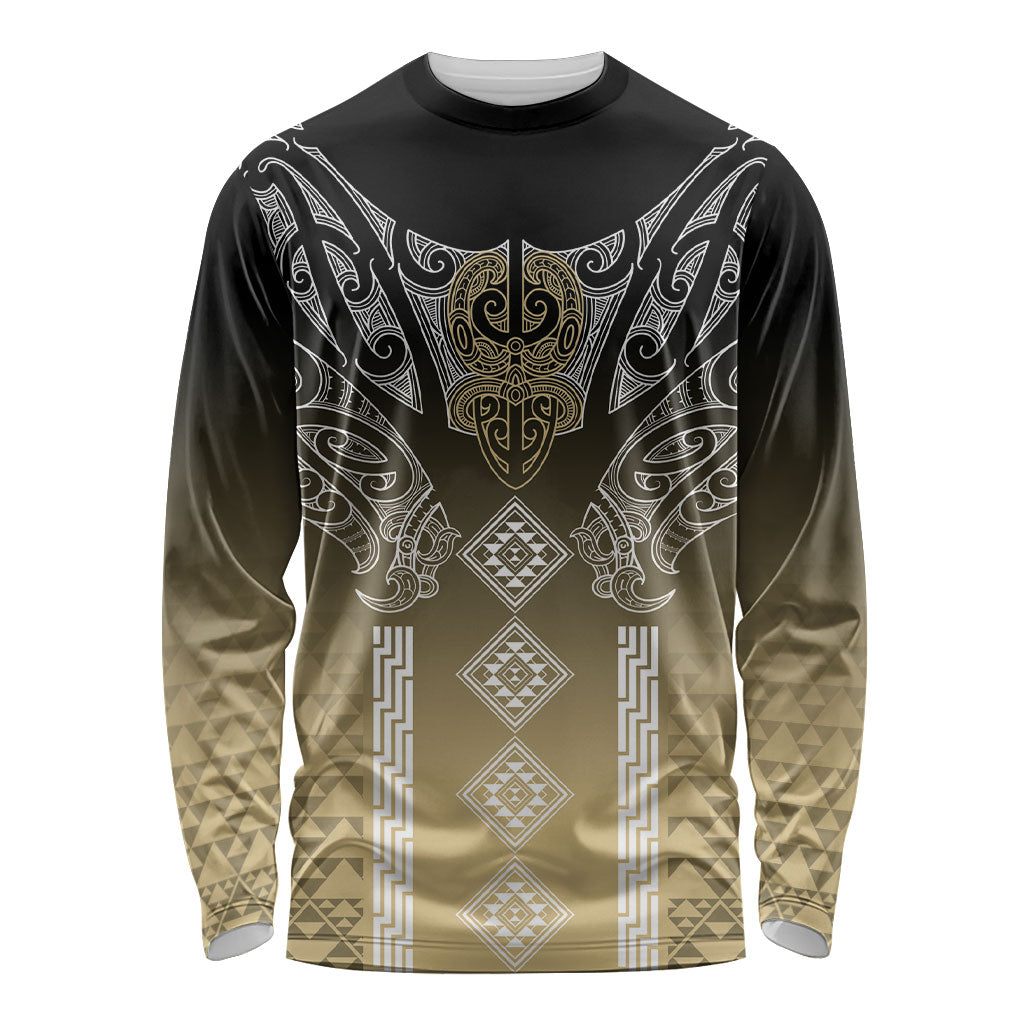 Aotearoa Maori Iwi Heritage Long Sleeve Shirt Waikato Tainui Parauri LT7 Unisex Earth Gold - Polynesian Pride