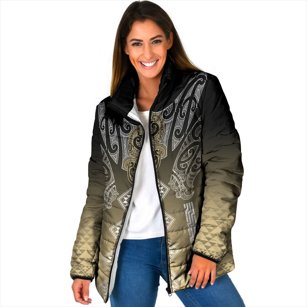 Aotearoa Maori Iwi Heritage Padded Jacket Waikato Tainui Parauri LT7 Women Earth Gold - Polynesian Pride