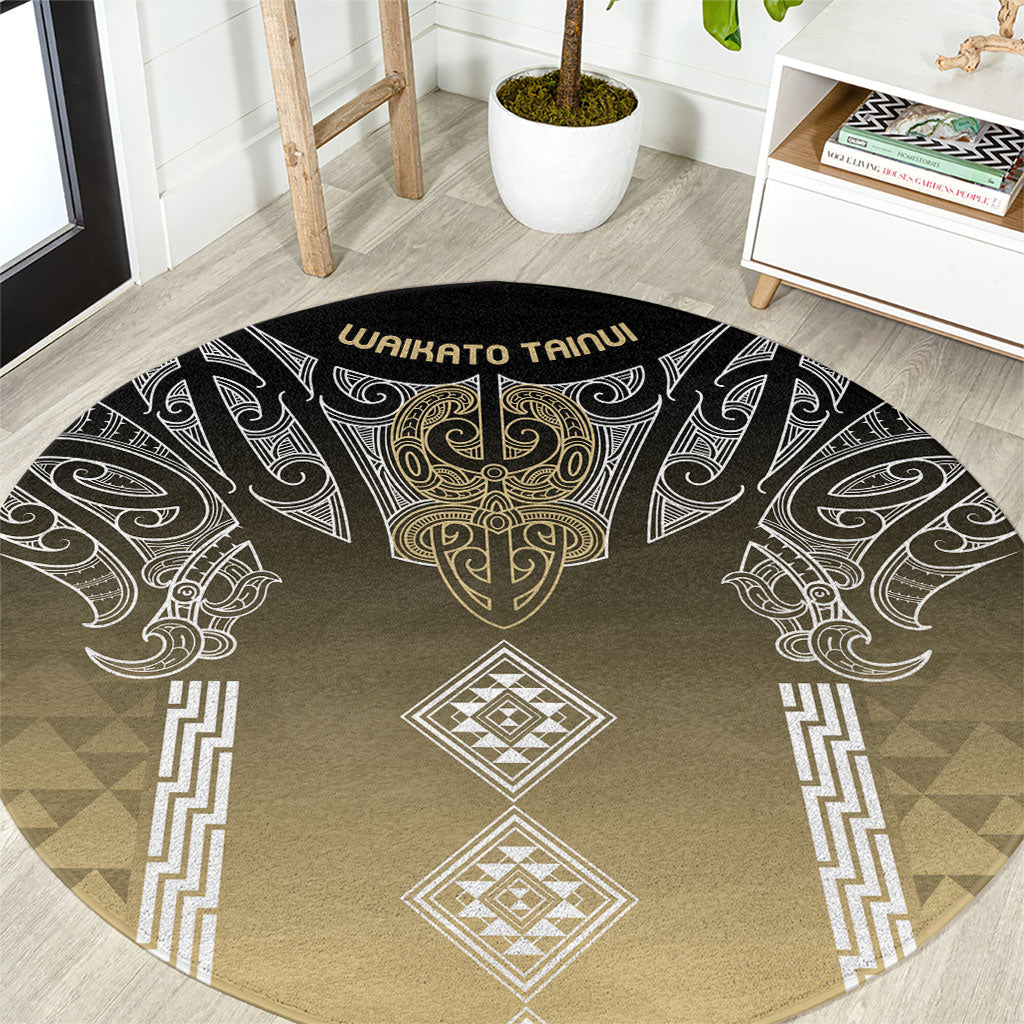 Aotearoa Maori Iwi Heritage Round Carpet Waikato Tainui Parauri LT7 Earth Gold - Polynesian Pride