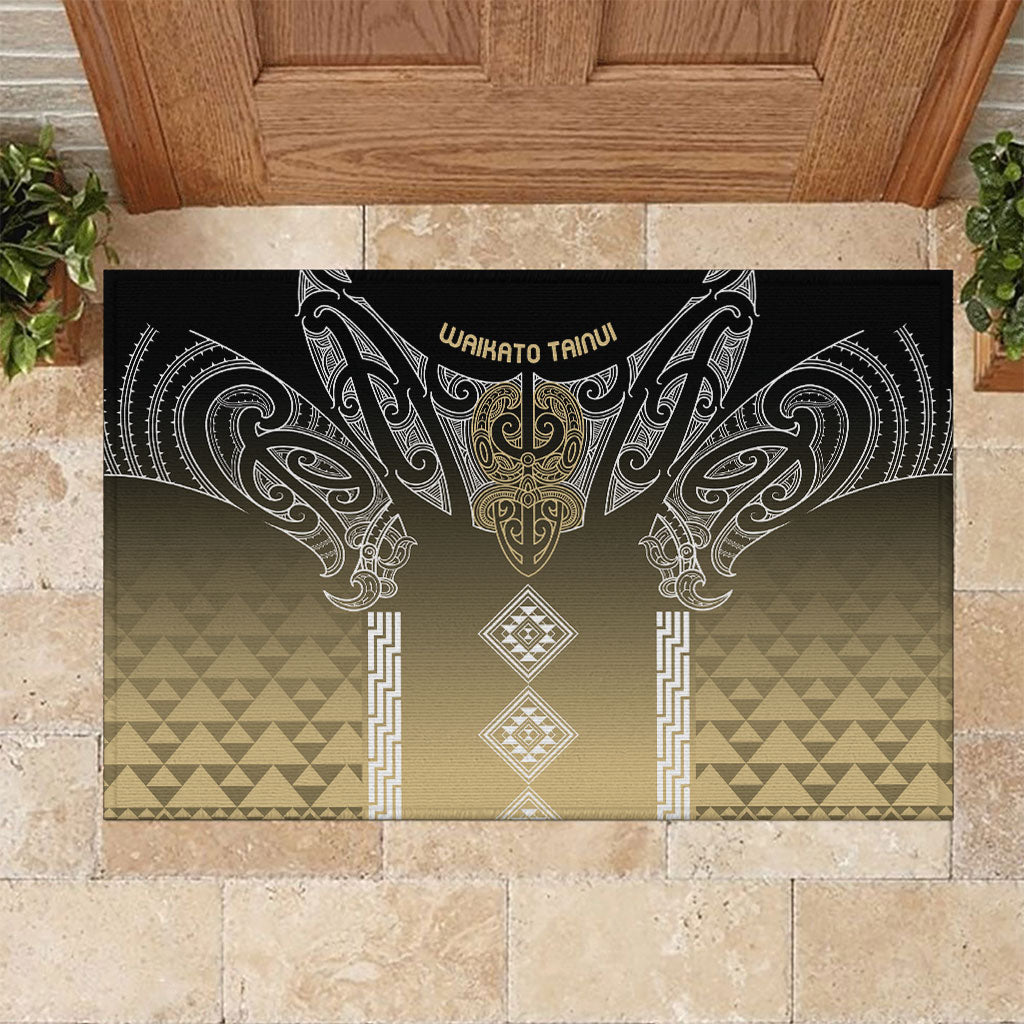 Aotearoa Maori Iwi Heritage Rubber Doormat Waikato Tainui Parauri LT7 Earth Gold - Polynesian Pride