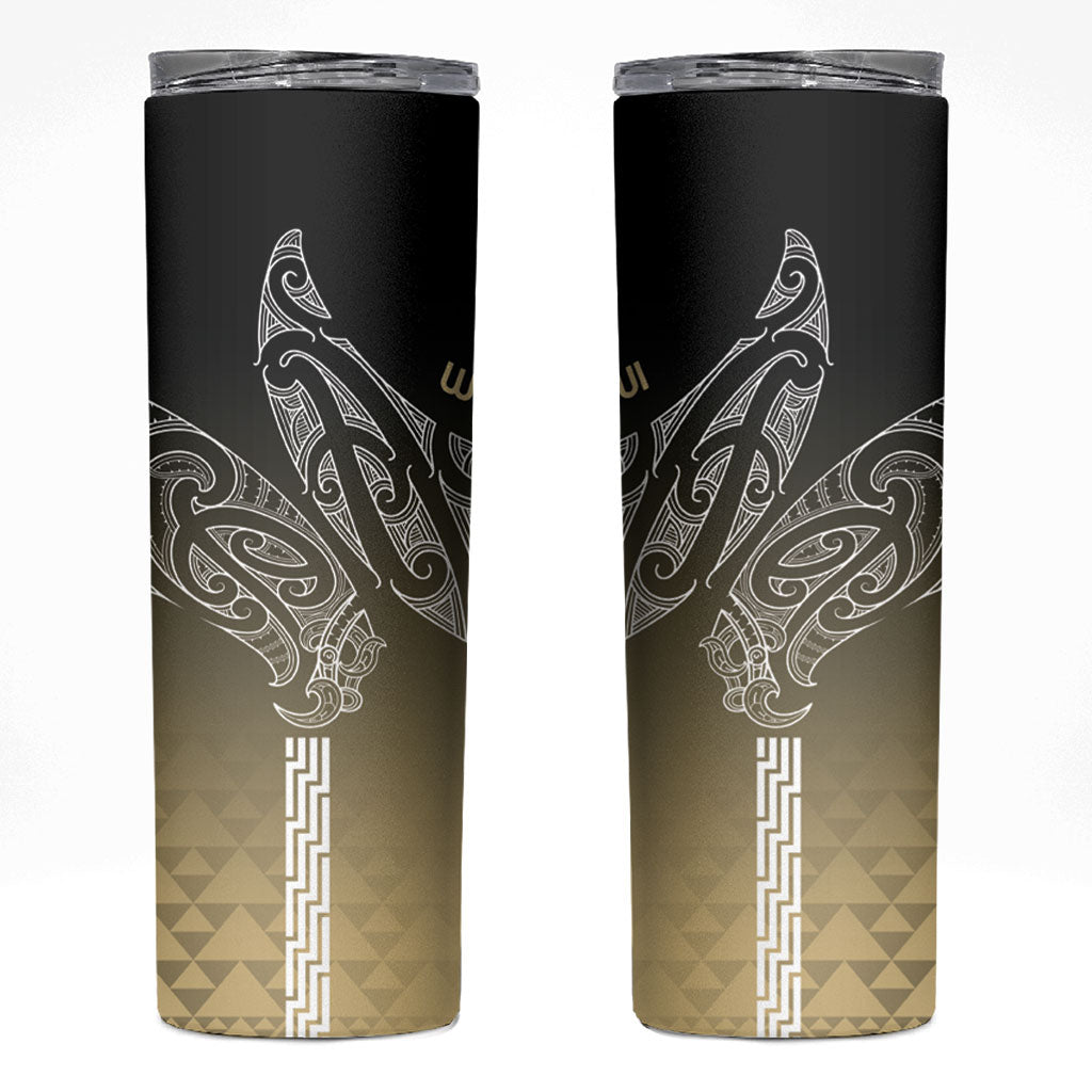 Aotearoa Maori Iwi Heritage Skinny Tumbler Waikato Tainui Parauri LT7 Earth Gold - Polynesian Pride