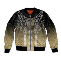 Aotearoa Maori Iwi Heritage Sleeve Zip Bomber Jacket Waikato Tainui Parauri LT7 Unisex Earth Gold - Polynesian Pride