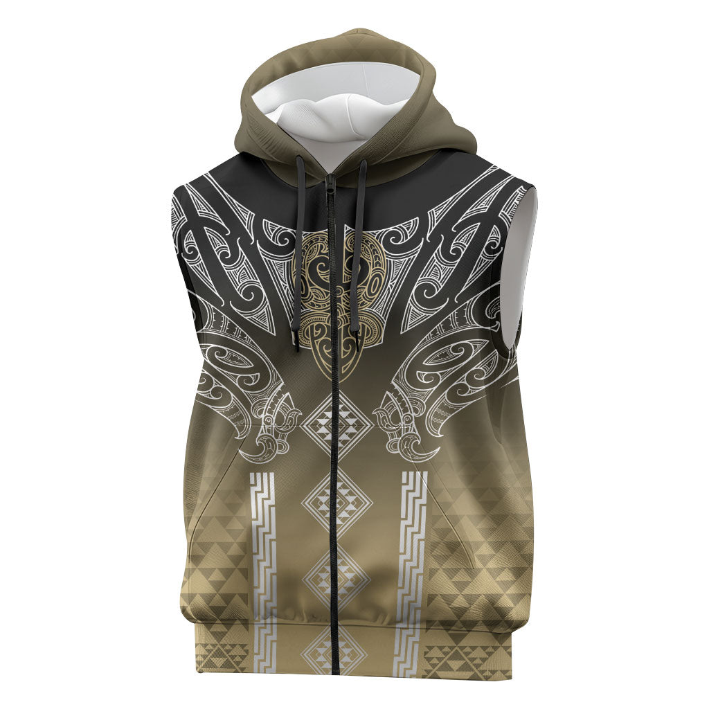Aotearoa Maori Iwi Heritage Sleeveless Zip Hoodie Waikato Tainui Parauri LT7 Earth Gold - Polynesian Pride
