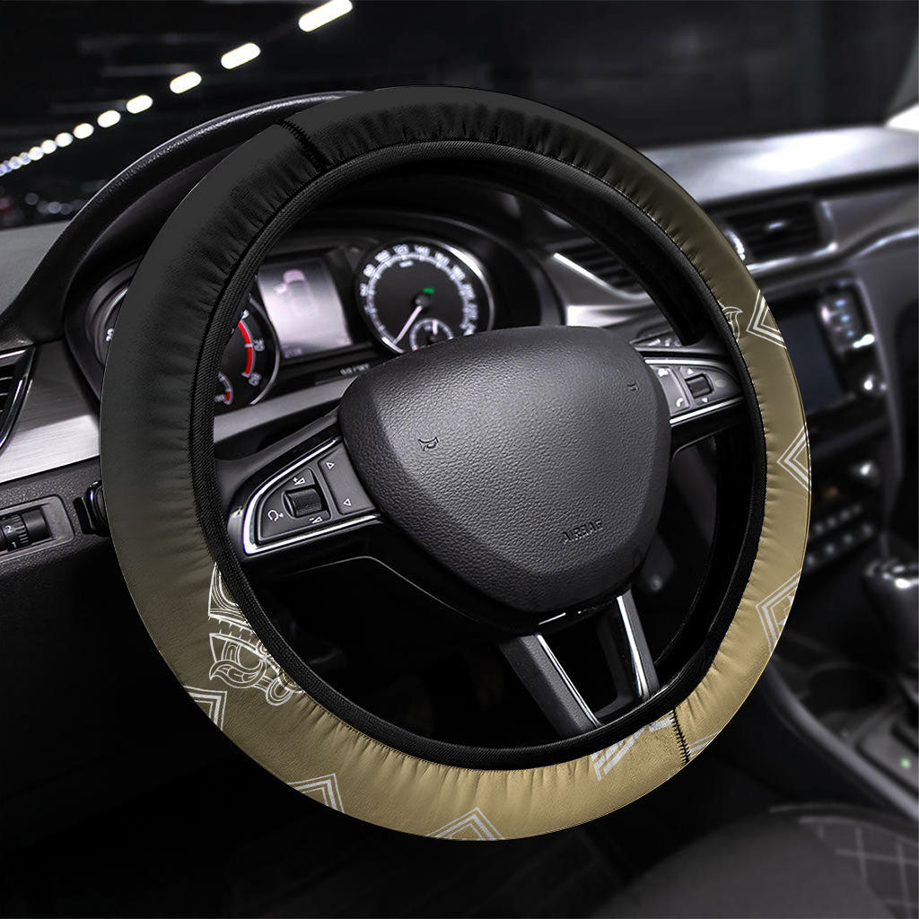 Aotearoa Maori Iwi Heritage Steering Wheel Cover Waikato Tainui Parauri LT7 Universal Fit Earth Gold - Polynesian Pride