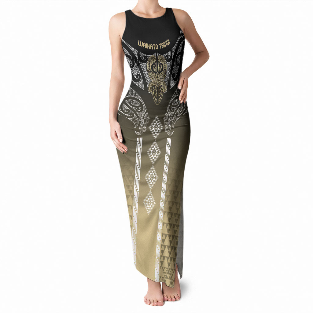 Aotearoa Maori Iwi Heritage Tank Maxi Dress Waikato Tainui Parauri LT7 Women Earth Gold - Polynesian Pride