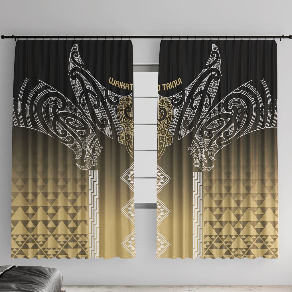 Aotearoa Maori Iwi Heritage Window Curtain Waikato Tainui Parauri LT7 With Hooks Earth Gold - Polynesian Pride