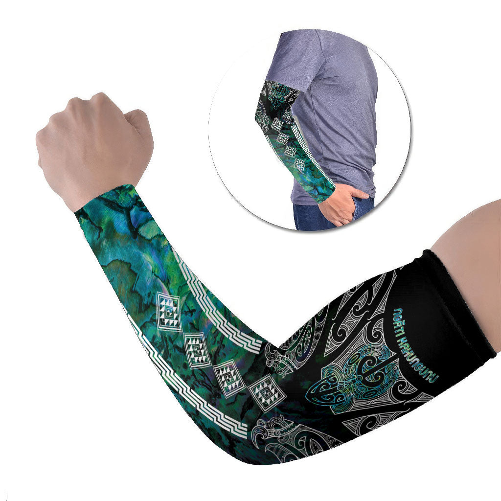 Aotearoa Maori Iwi Heritage Arm Sleeves Ngati Kahungunu Paua Shell Turquoise LT7 Set of 2 Green Blue - Polynesian Pride