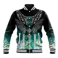 Aotearoa Maori Iwi Heritage Baseball Jacket Ngati Kahungunu Paua Shell Turquoise LT7 Unisex Green Blue - Polynesian Pride