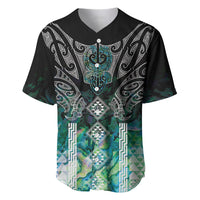 Aotearoa Maori Iwi Heritage Baseball Jersey Ngati Kahungunu Paua Shell Turquoise LT7 Green Blue - Polynesian Pride