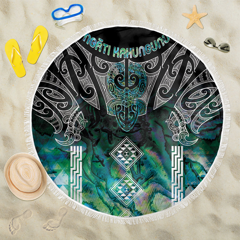 Aotearoa Maori Iwi Heritage Beach Blanket Ngati Kahungunu Paua Shell Turquoise LT7 One Size 150cm Green Blue - Polynesian Pride
