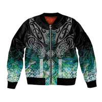 Aotearoa Maori Iwi Heritage Bomber Jacket Ngati Kahungunu Paua Shell Turquoise LT7 Unisex Green Blue - Polynesian Pride