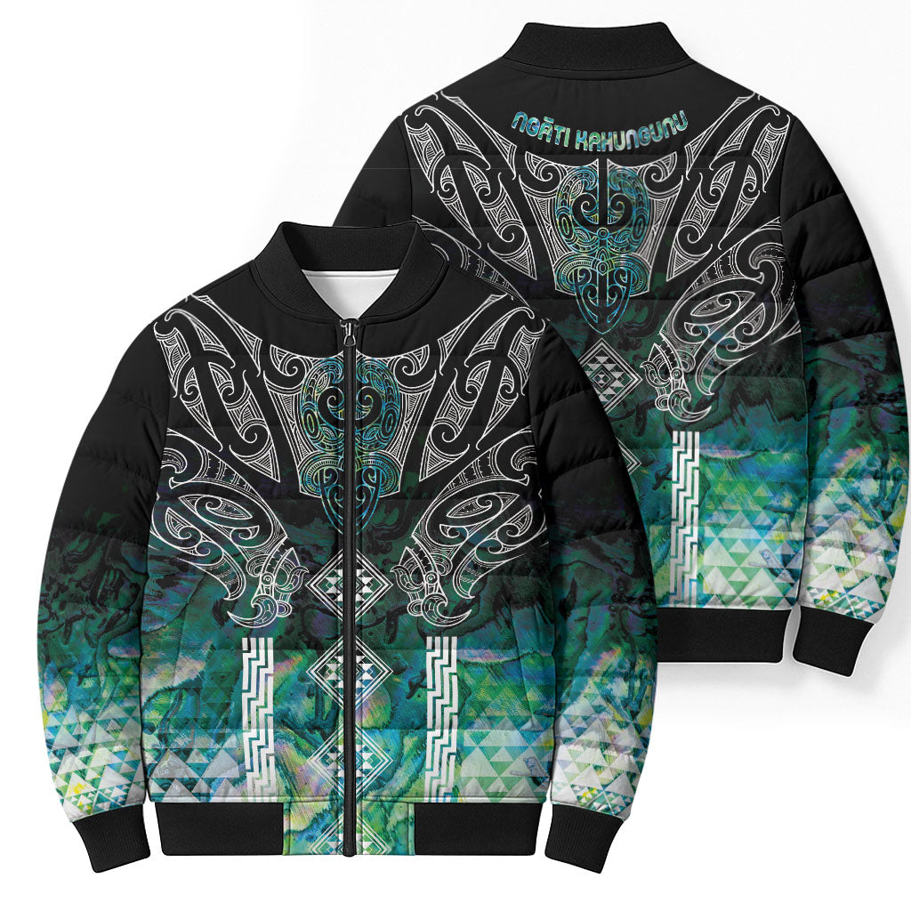 Aotearoa Maori Iwi Heritage Bomber Puffer Jacket Ngati Kahungunu Paua Shell Turquoise LT7 - Polynesian Pride