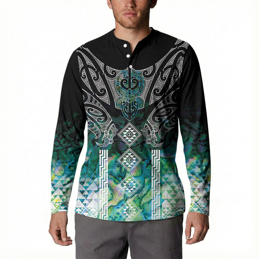 Aotearoa Maori Iwi Heritage Button Sweatshirt Ngati Kahungunu Paua Shell Turquoise LT7 - Polynesian Pride