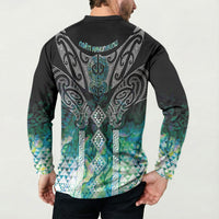 Aotearoa Maori Iwi Heritage Button Sweatshirt Ngati Kahungunu Paua Shell Turquoise LT7 - Polynesian Pride