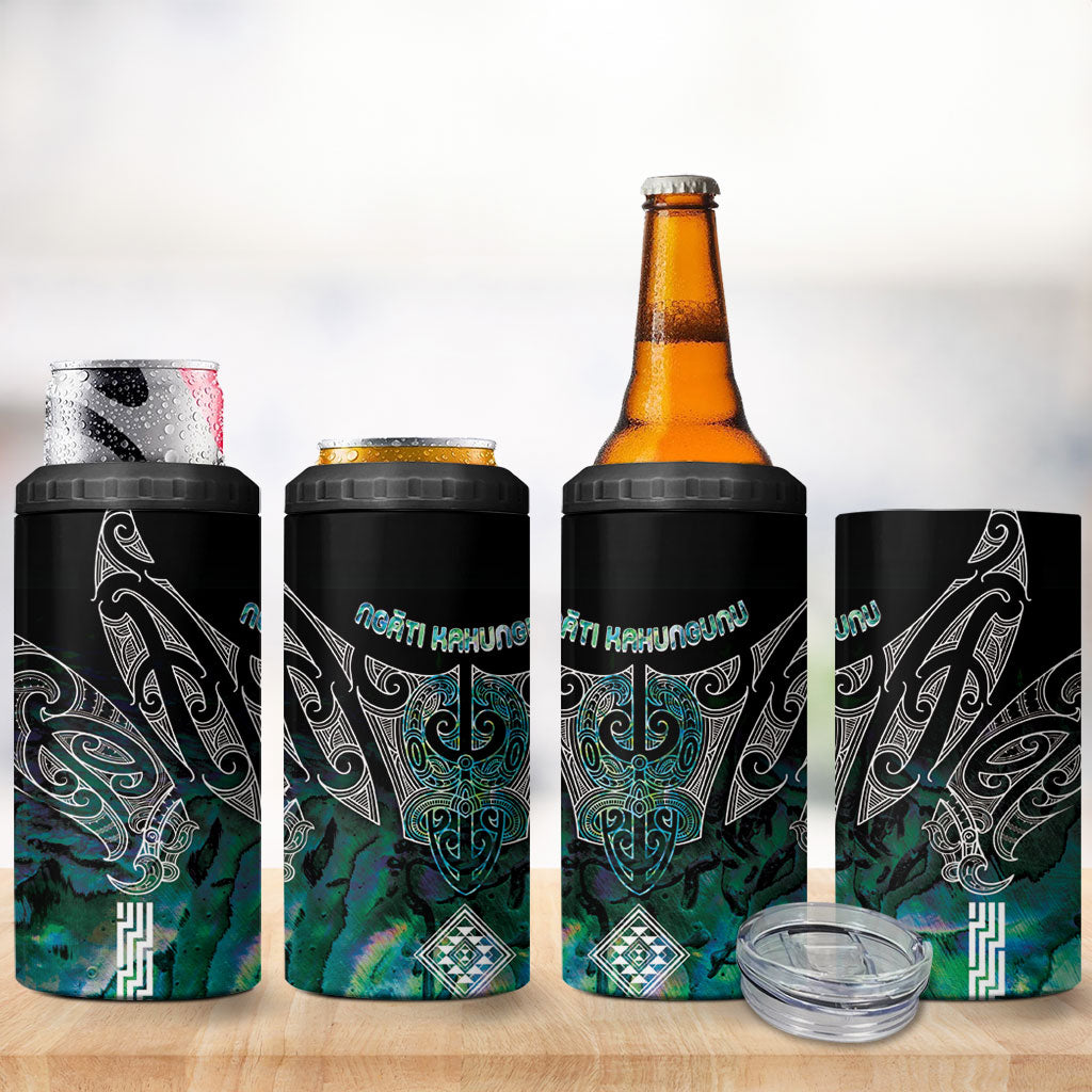 Aotearoa Maori Iwi Heritage 4 in 1 Can Cooler Tumbler Ngati Kahungunu Paua Shell Turquoise LT7 - Polynesian Pride